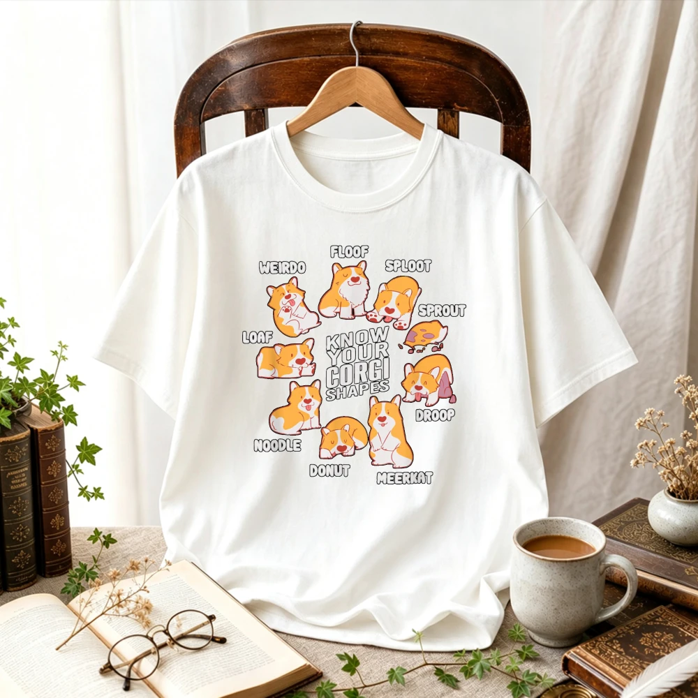 Funny Corgi Mood Chart Cute Pembroke Welsh Corgi Graphic T-Shirt Kawaii Dog Expression Print Casual Unisex Pet Lover Cotton Tees