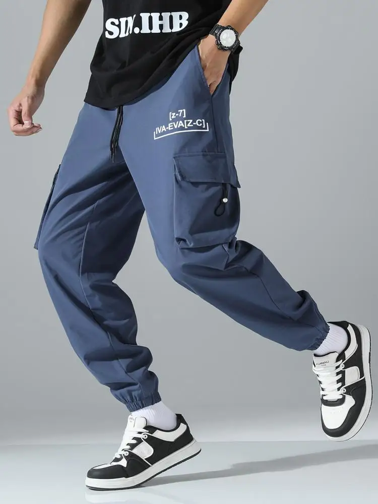 

Брюки с несколькими карманами на шнурке, новые повседневные брюки, мужская весенне-осенняя модная рабочая одежда, однотонные уличные брюки