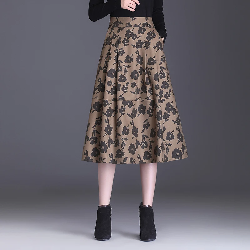 

Модная юбка миди А-силуэта с цветочным принтом, с завышенной талией, плиссированная, облегающая фигуру, женская, весна-осень, новая коллекция.