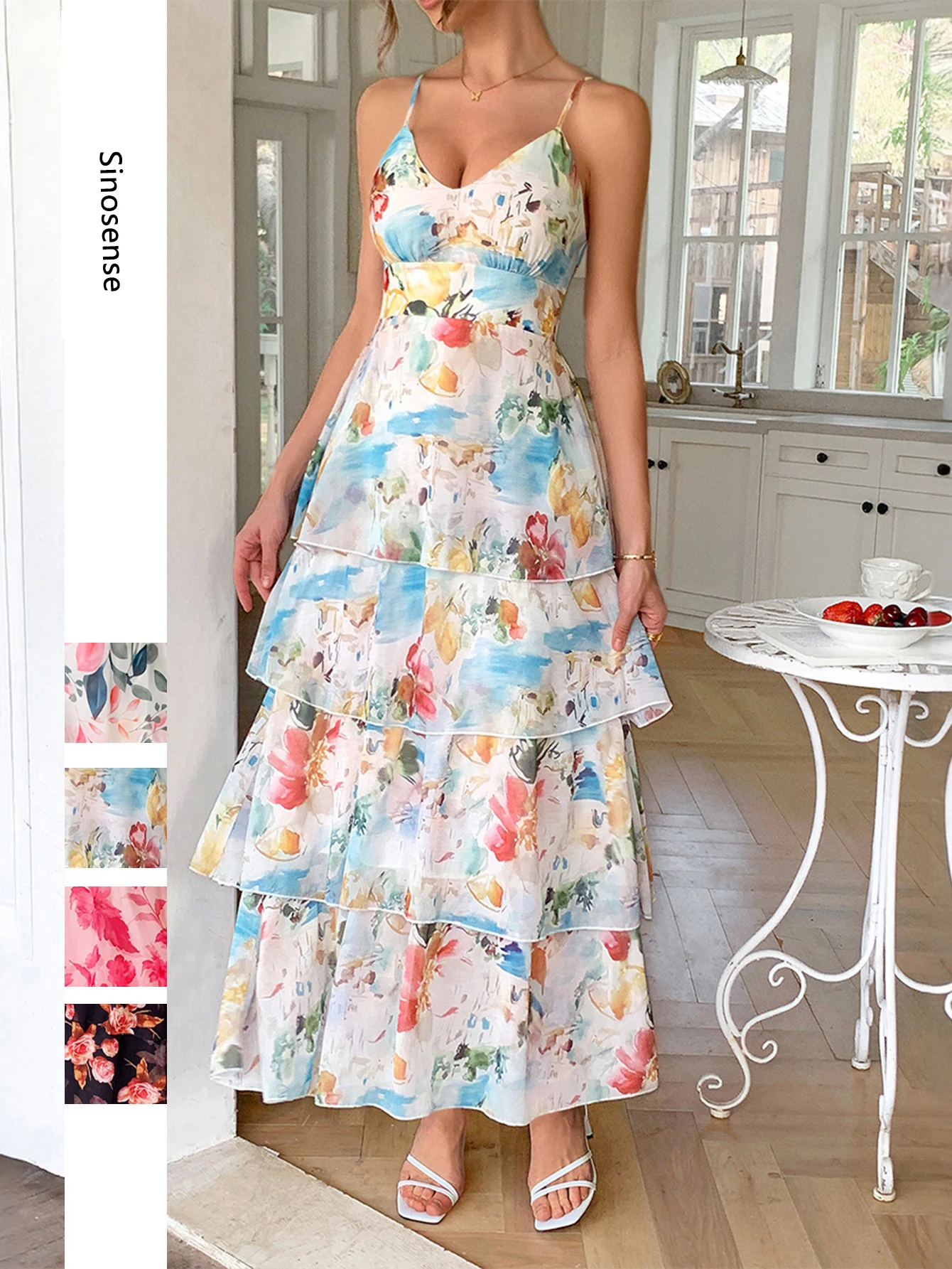 Vestido Floral de verano bohemio para playa y vocación, vestido Sexy con espalda descubierta y camisola escalonada, vestido largo elegante para fiesta y Club nocturno