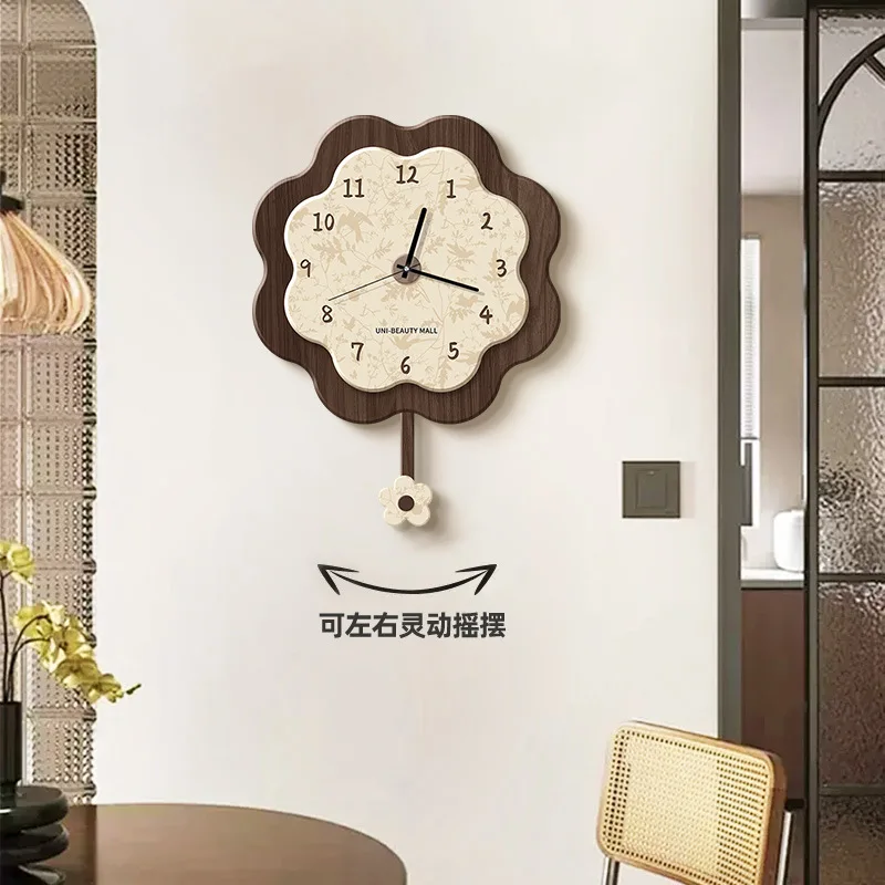 ساعة حائط فنية إبداعية على الطراز الصيني مع ملمس ريترو وراقية ساعة مثبتة على الحائط للمنزل يمكن أن تتأرجح ديكور المنزل الأيسر والأيمن #2
