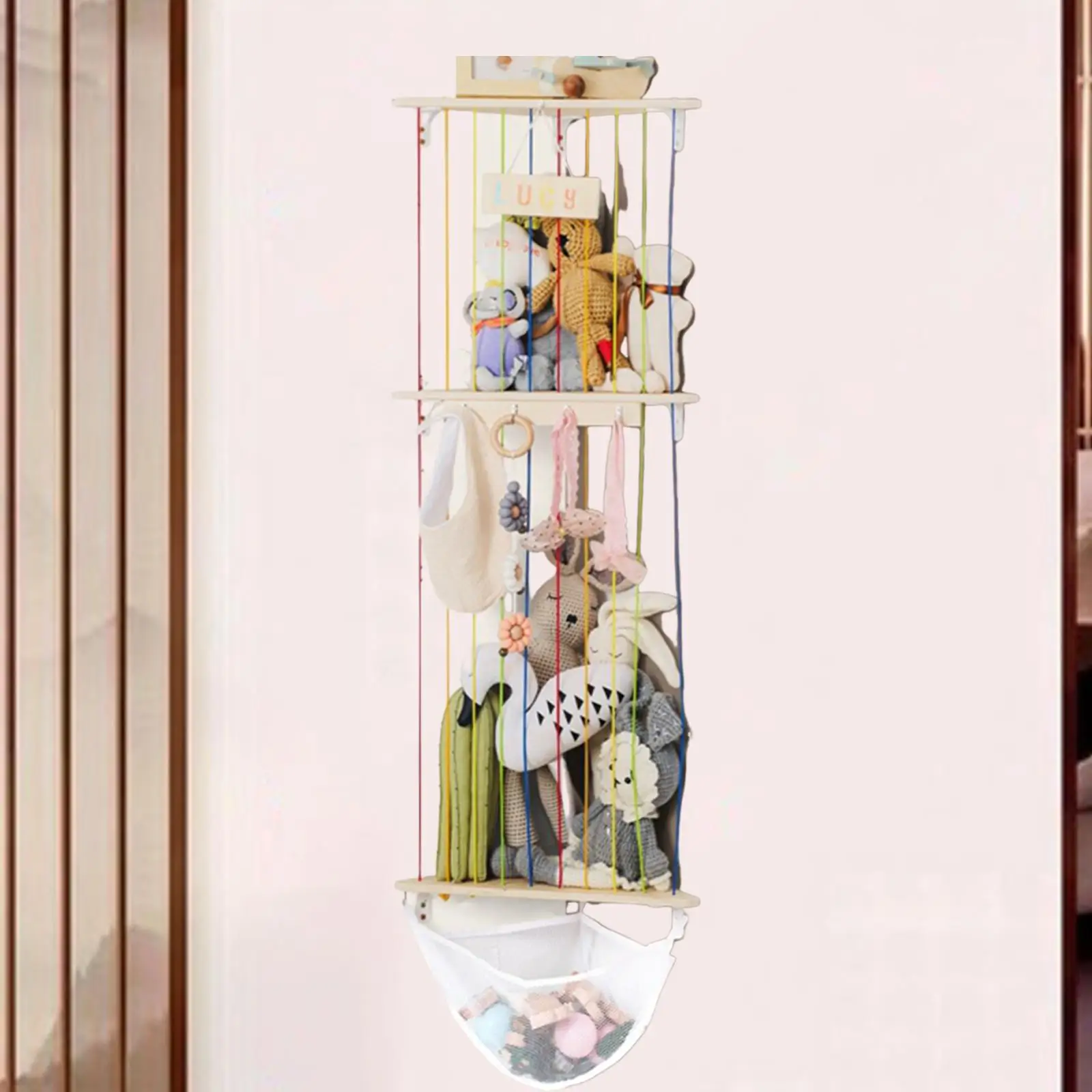 Stuffed Animal Storage Soft Toy Shelf DIY Assembled Wall Decoration with Storage Net for Bedroom Practical Multifunctional