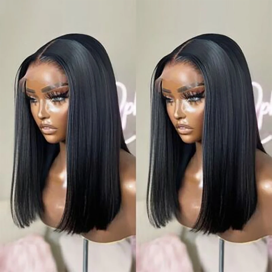 

Парик Боб из человеческих волос 13x4 HD, кружевной фронтальный парик, прямой парик из натуральных волос, плотность 180%, черный цвет, 14 дюймов, вьетнамский парик из необработанных волос