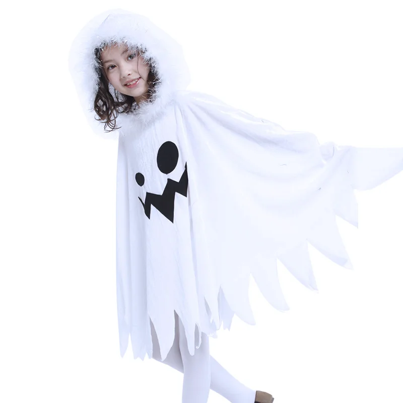 Child Boy Girl Cute White Ghost Demon Glow In The Dark Cape Cosplay Costume Kids Fancy Dress Performance Halloween Theme Party