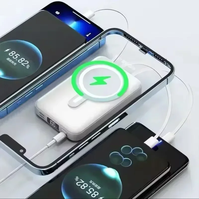 2024 new magnetic wireless charging treasure 100000 mAh comes with 3-wire mini fast charging mobile power supply