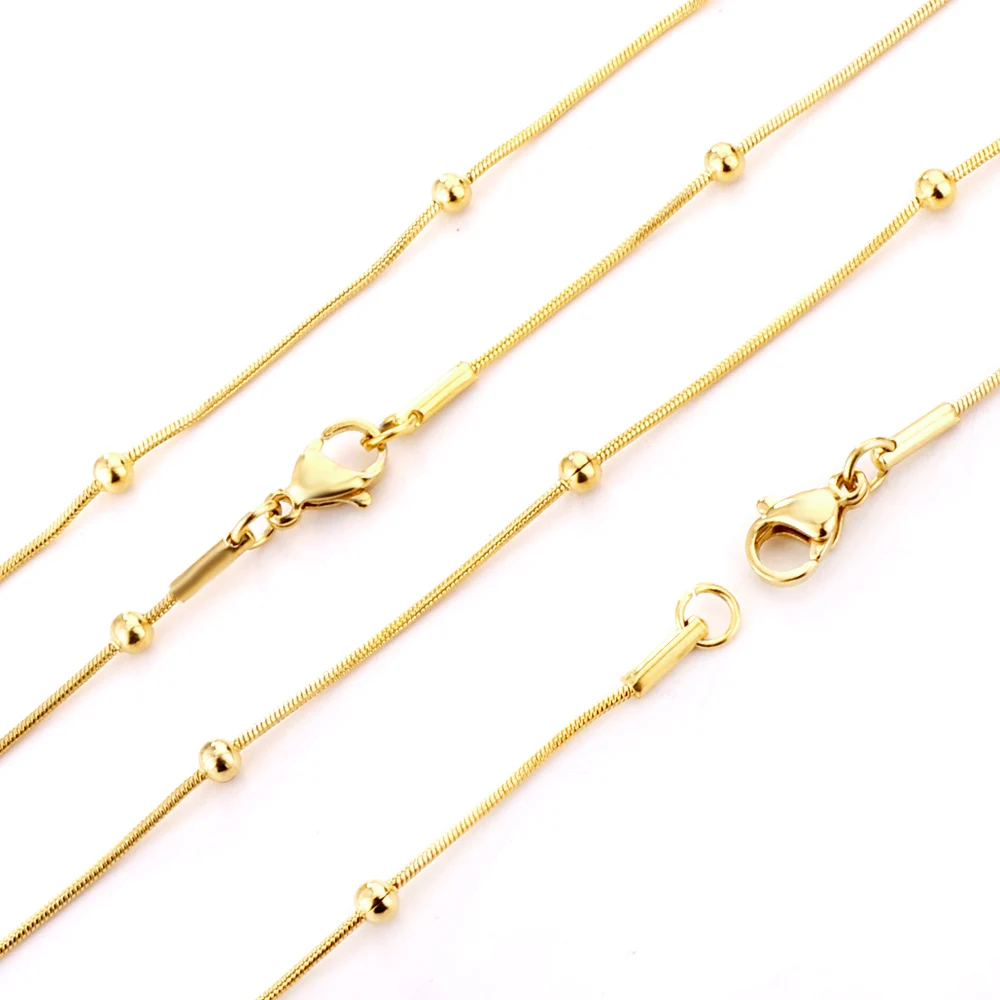 LUXUKISSKIDS 0.9mm Round Snake Beads Chain New Fashion Stainless Steel 5pcs Chains Necklace For Factory Making Hypoallergenic