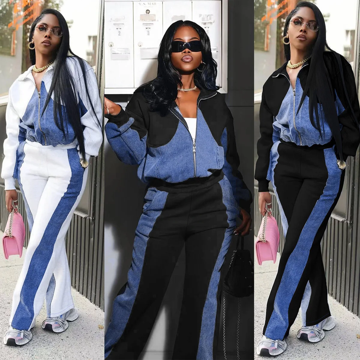 

plus Size Fashion Set for Women Cross-Border Long Pants Satin Three-acetate Fiber 100% Lady Outfits Two-Piece Suit