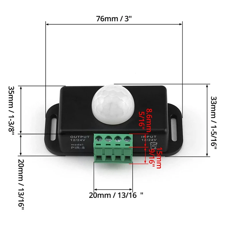 DC 12V 24V 6A Automatic Adjust PIR Motion Sensor Switch IR Infrared Detector Light On/Off Module for LED Strip Light Lamp Plate