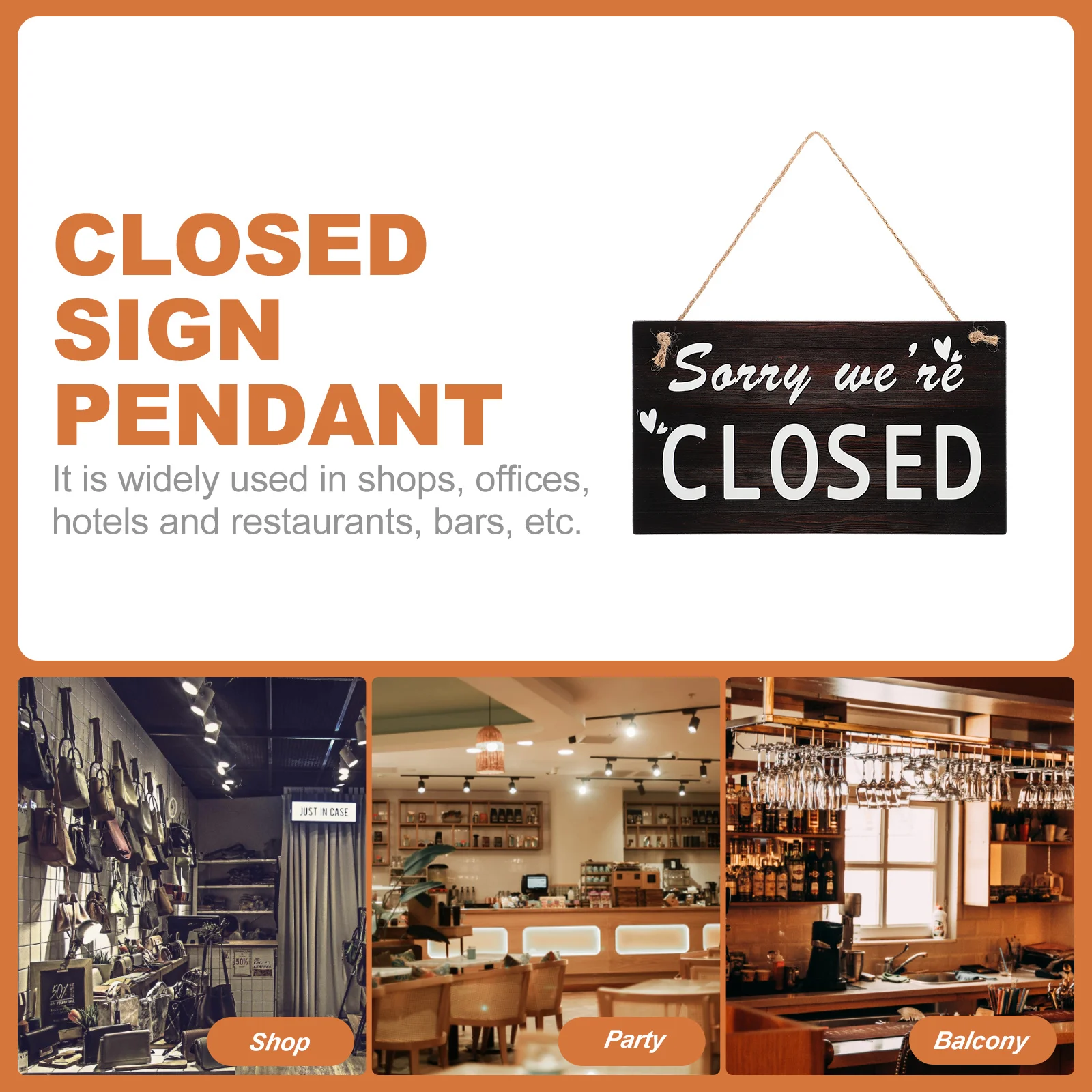 

Wooden Door Sign Decor Hanging Closed Sign for Shop Lightweight Clear Printing Design American Rural Style