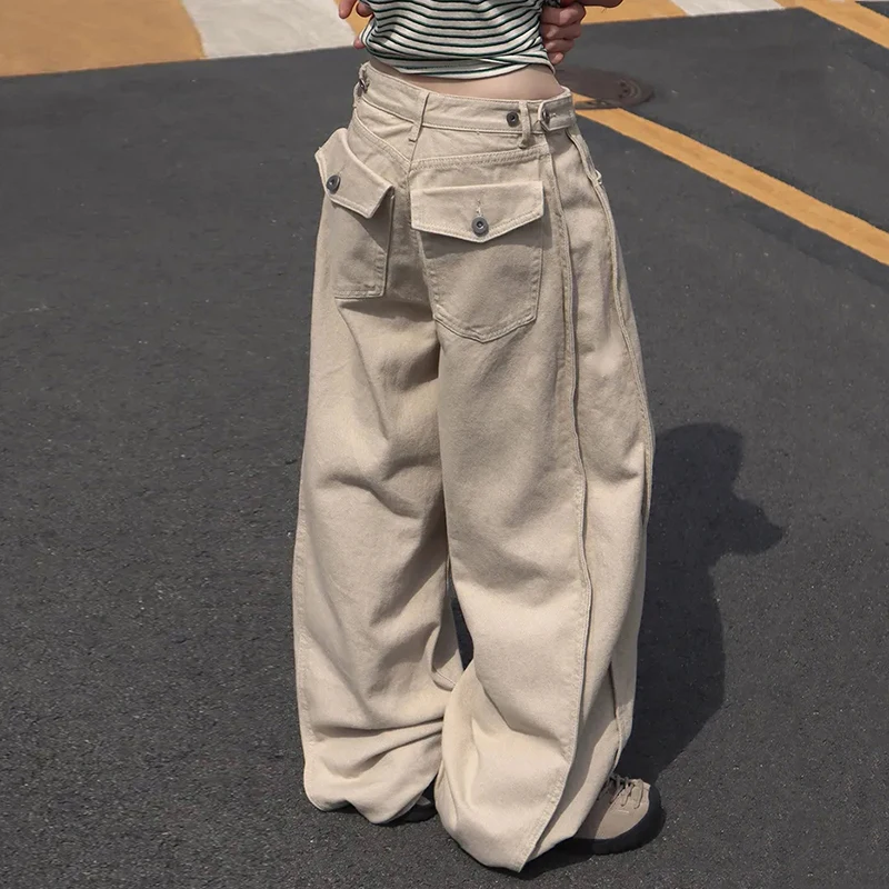Vintage Relaxed Casual Loose-fit Pants Street Large Pockets Harajuku Y2K High Waist Wide Leg Jeans Denim Pants 2026 New Trousers