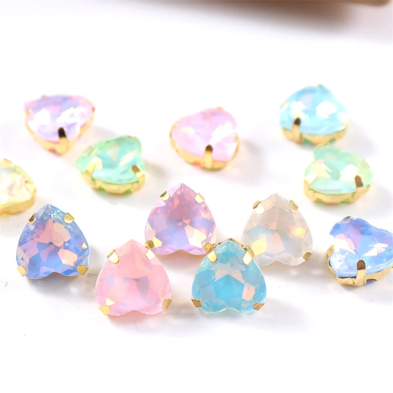 Jelly Crystals Heart Sewing Glass Stones With Gold Claw Flatback Rhinestones For Clothes needlework DIY Wedding Dress Shoes Bags