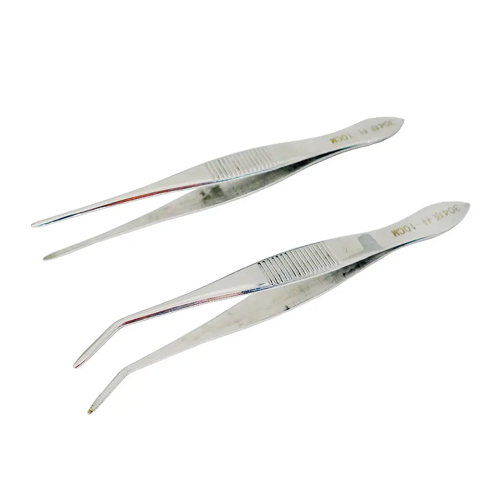 

10cm Stainless Steel Tweezers SUS304 Straight Head Eye Small Tweezers Elbow Anti Slip Clamps Laboratory Pliers Manual DIY Tools