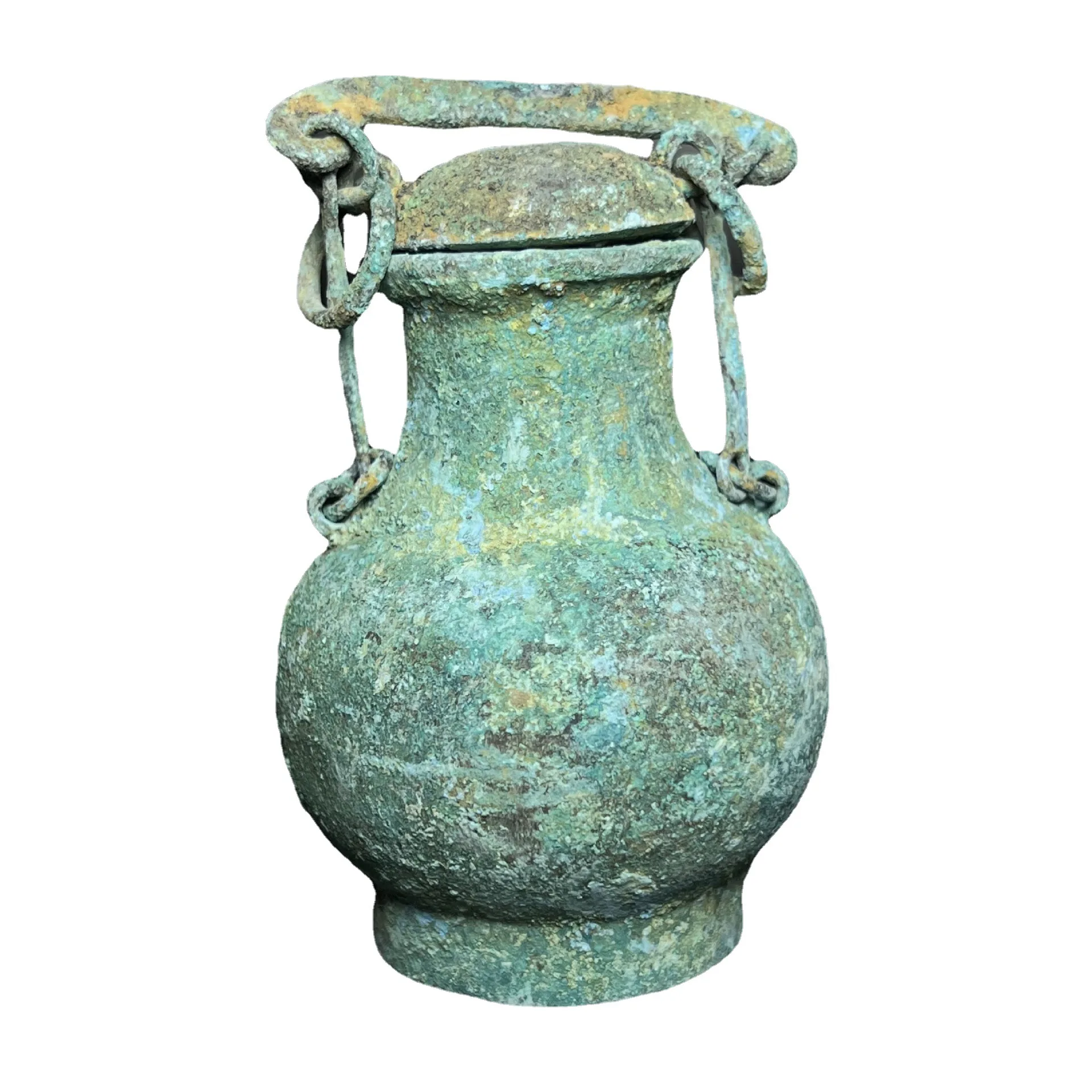 

Unearthed Antique Han Dynasty Bronze Ware Beam Bottle Buddha generation blessed old goods Ware home office decoration crafts gif