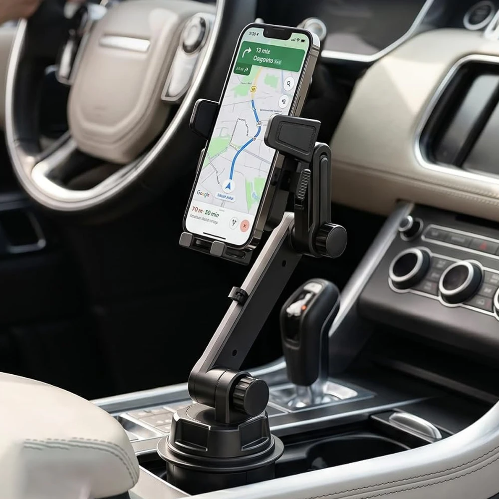 Car Cup Holder Phone Mount Sturdy Non Shake Support Arm Adjustable Vehicle Cradle Stand for 4-7 Inch Mobile Device Navigation