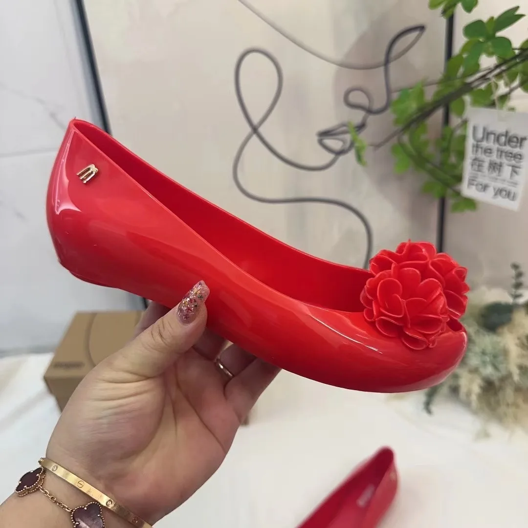 Mini Melissa New Style Hot sale Women\'s Single Jelly Shoes Classical Restro Camellia Brazilian Shoes with Elevated Fish Shoes