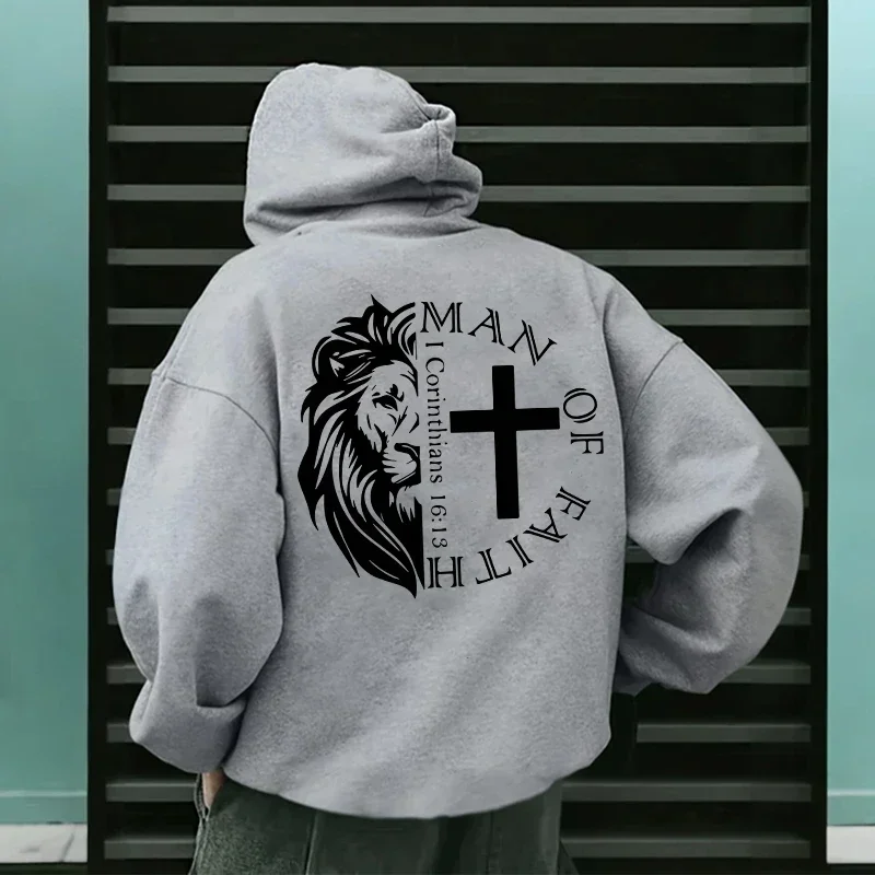 Jesus Christ Style Hoodies 2026 Fall Winter New Arrival Hooded Long Sleeve Sweatshirts Man Of Faith Lion Print Hoody Outerwear