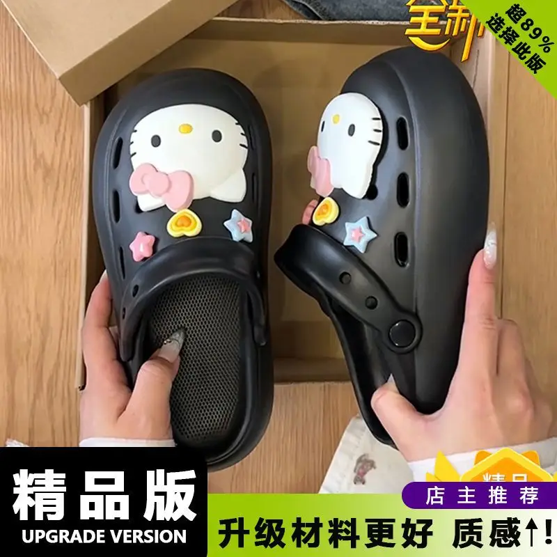 Y2K Coquette 3D Hello Kitty Platform Clogs Women Thick Eva Sole Adjustable Strap Cute Cartoon Summer Beach Casual Slip On Shoes view 4