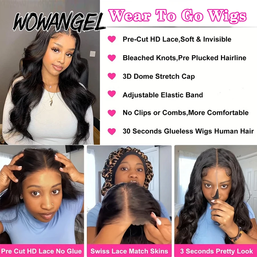 250% Ultra Fitted 9x6 HD Lace Closure Glueless Wigs Pre Cut Lace Ready To Go Human Hair Wigs Body Wave Melt Skins For Women Wig