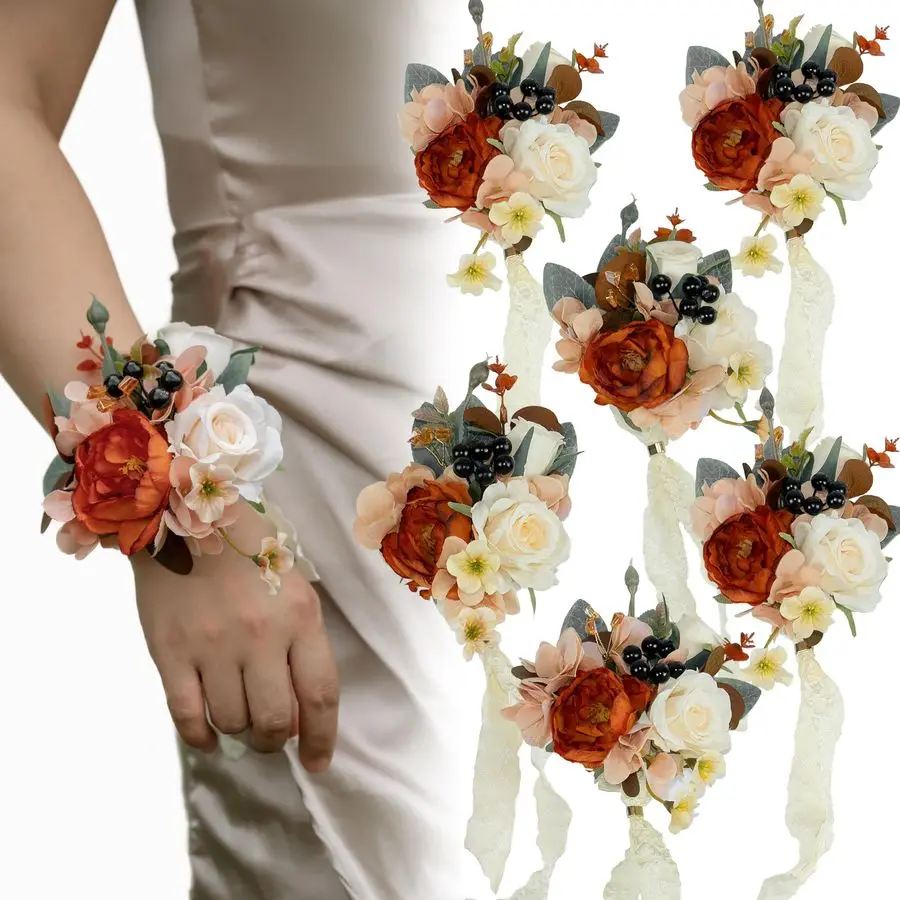 

Corsages for WeddingSet of 6,Corsages for Prom,Party Prom Hand Flower Decor,Mother of The Bride Corsage,Bridesmaid Wrist Corsage