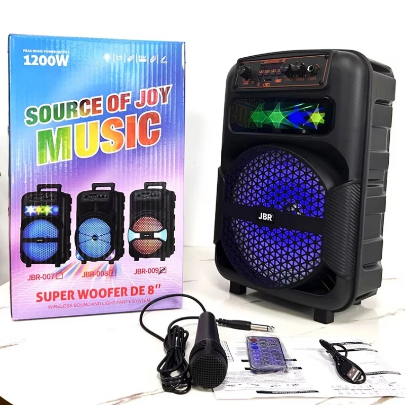 8 Inch Speakers Portable Outdoor Loud Wireless Bluetooth Subwoofer With Mic LED Colorful Light Stereo Bass 1200W Karaoke Party