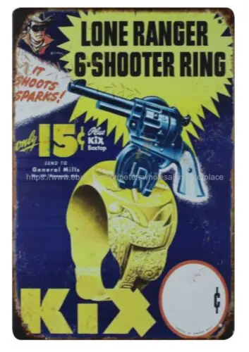 1947 Lone Ranger 6-Shooter Ring metal tin sign home decor vases tin sign