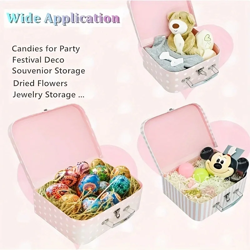 مجموعة صناديق هدايا مكونة من 3 قطع من الورق المقوى على الطراز العتيق - تصميم منقط وشريط، صندوق سفر لحفلات الزفاف الريفية، صندوق إكسسوار هدايا للحفلات #4