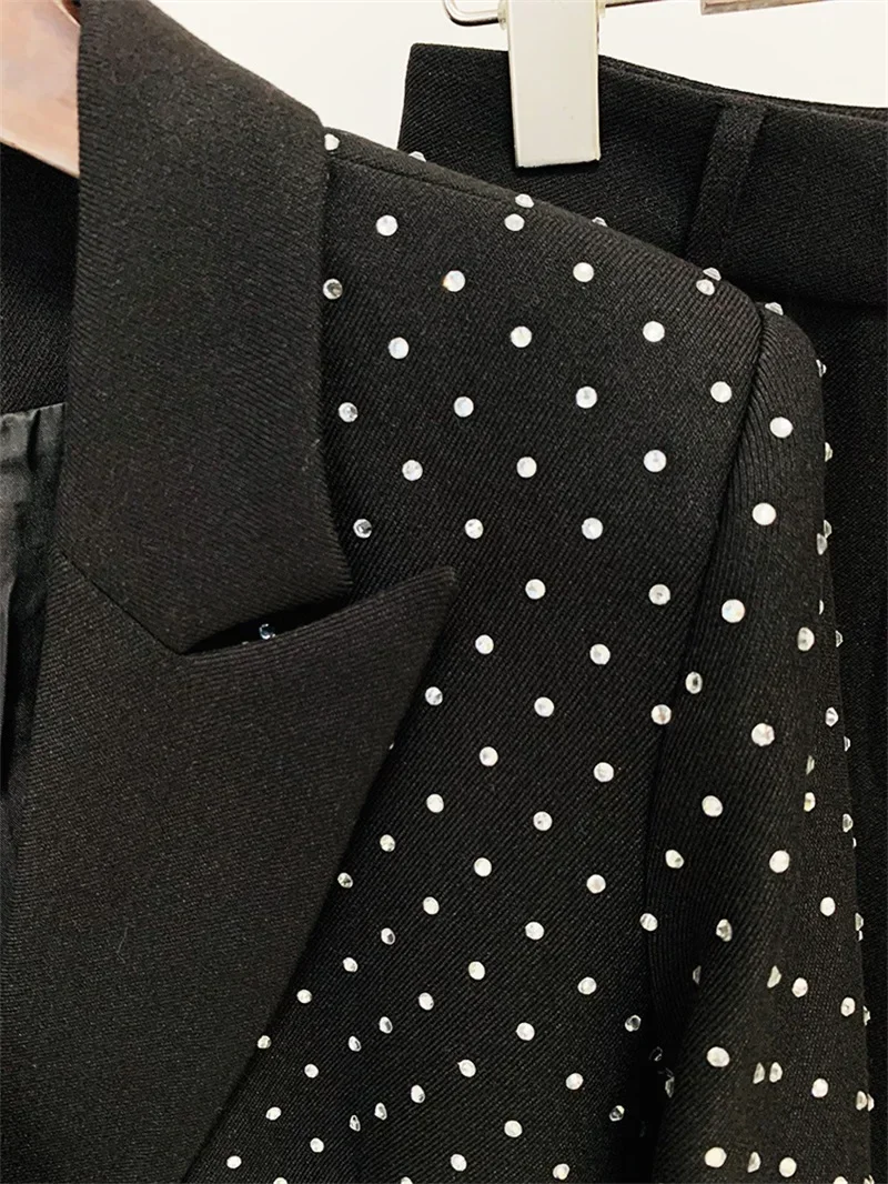 Conjunto de traje de 2 piezas con cristales para mujer, Blazer + Pantalones acampanados, ropa Formal de oficina para mujer, abrigo de trabajo de negocios, vestido de graduación de boda, Primavera