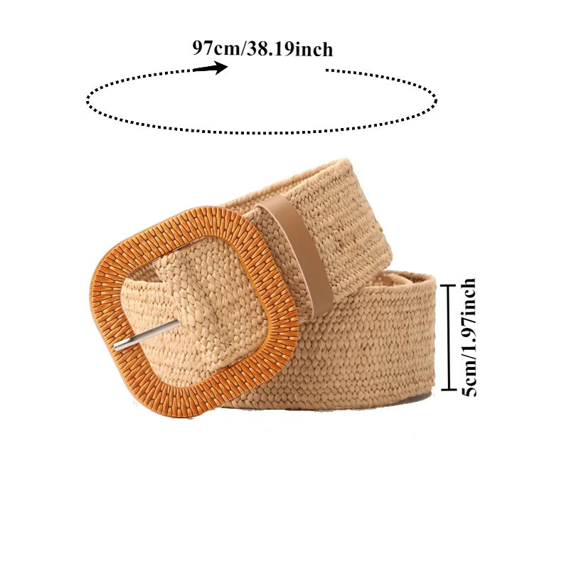Forest-Style Women's Wide, Simple and Versatile Round-Buckle Belt: Cotton-Linen Stretch Elastic Belt for Dresses and Skirts
