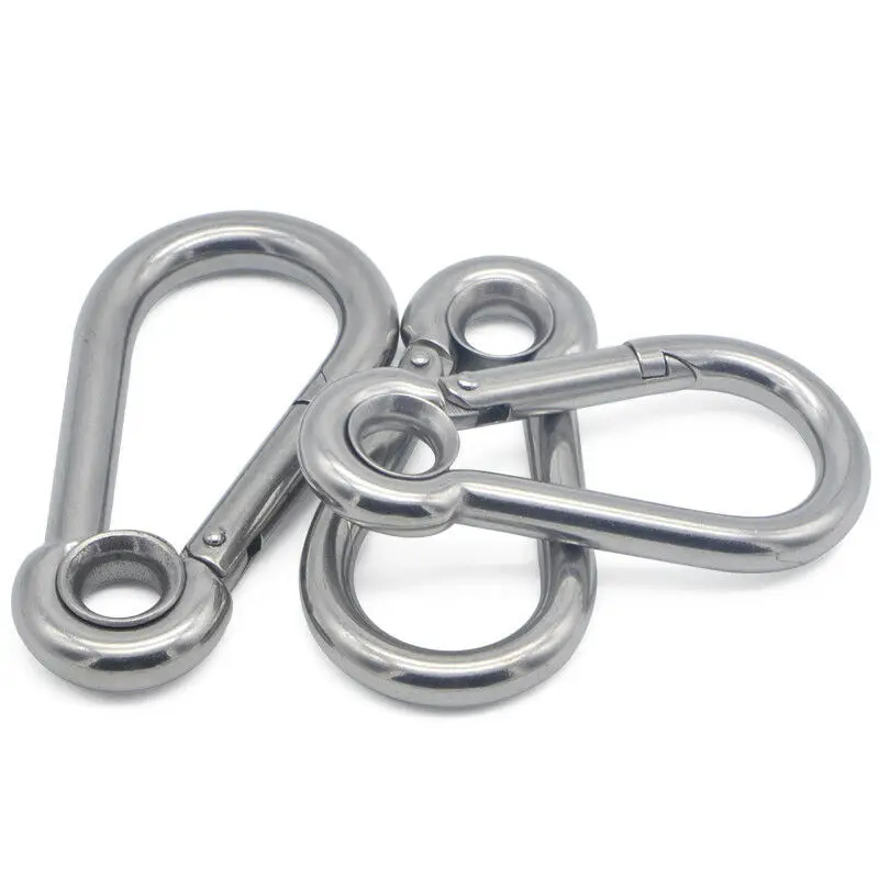 M4 - M12 Heavy Duty Carabiner Clip Spring Snap Hook With Holes Safety Buckle Outdoor Camping Tools 304 / 316 Stainless Steel