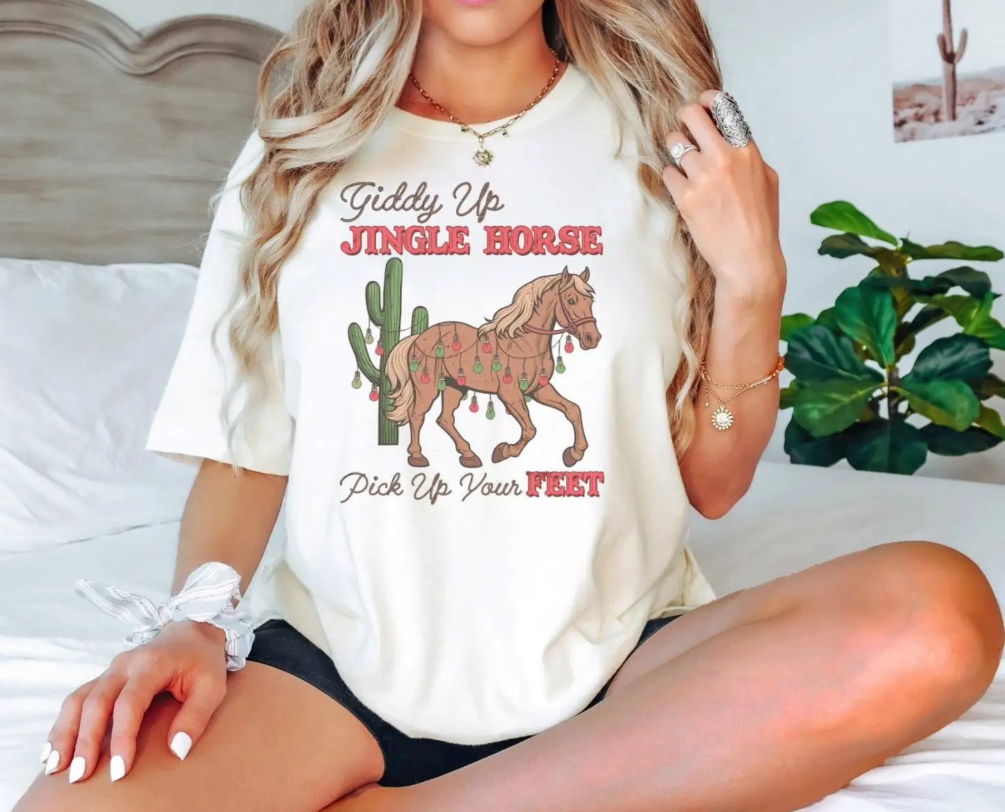 Giddy Up Jingle Horse Pick Your Feet Christmas T Shirt Western Cowboy Santa Country Cowgirl Xmas