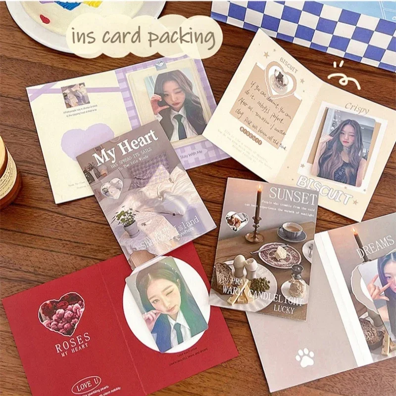 10 adet kore Ins Pastoral eğlence hayat katlanır yarım kart içinde geri bts 3-inch Photocard tutucu DIY ambalaj dekor sabit karton