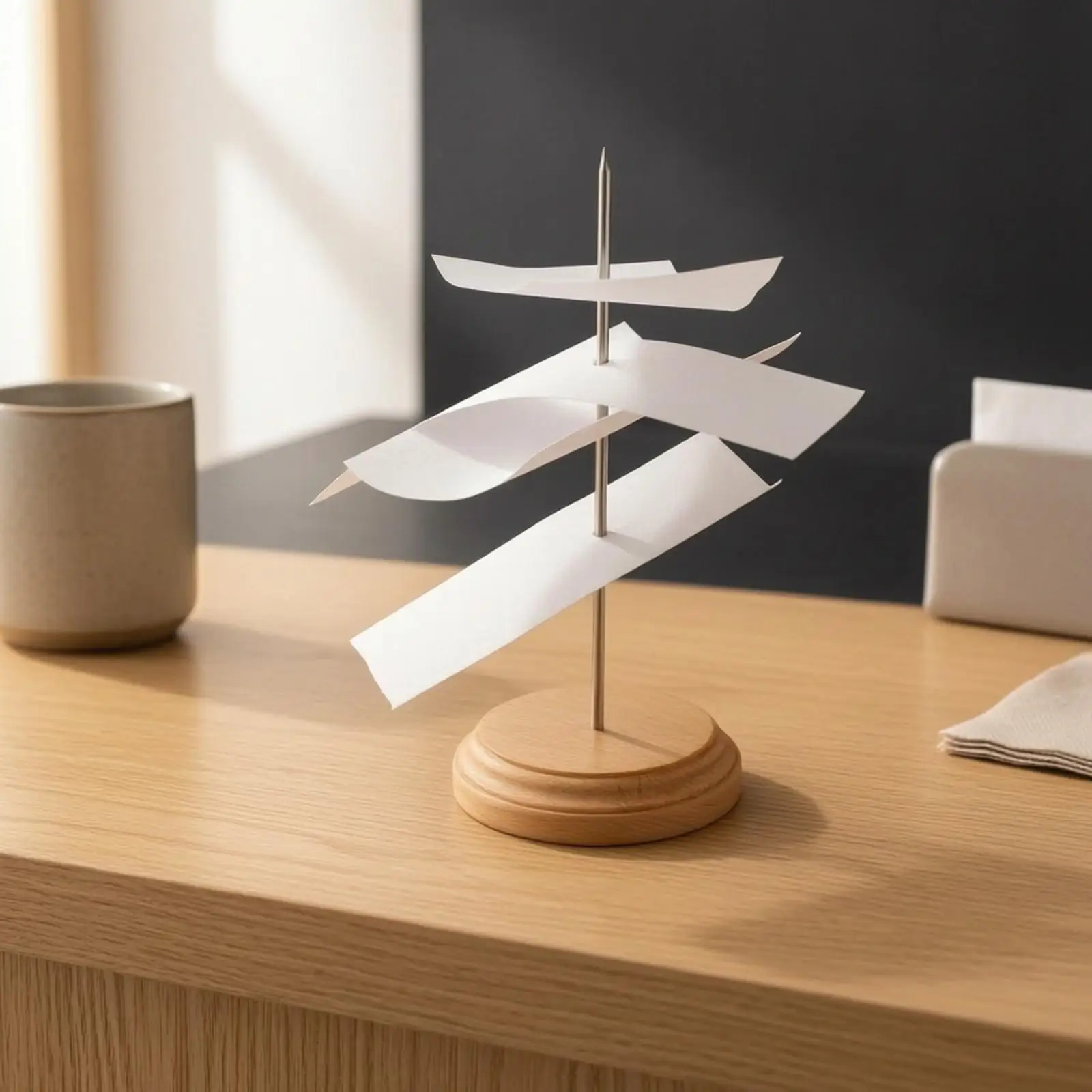 Receipt Rod Upright Ticket Rod Compact Menu Holder with Wood Base for Restaurant Counters, Reception Desks, Cashier Stations