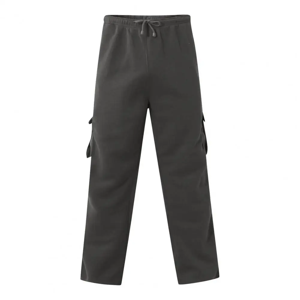 Solid Color Cargo Pants Men's Cargo Pants with Elastic Waist Adjustable Drawstring Multi Pockets Casual Overalls Wide Leg Solid