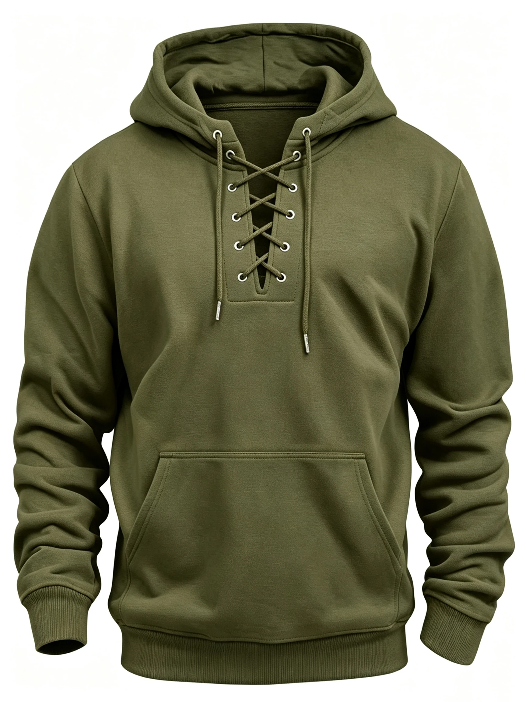 Herren Retro-Stil Kapuzenpullover mit Schnürung, locker geschnittener Langarm-Pullover in Unifarben-Design für Herbst und Winter. – Detail 2