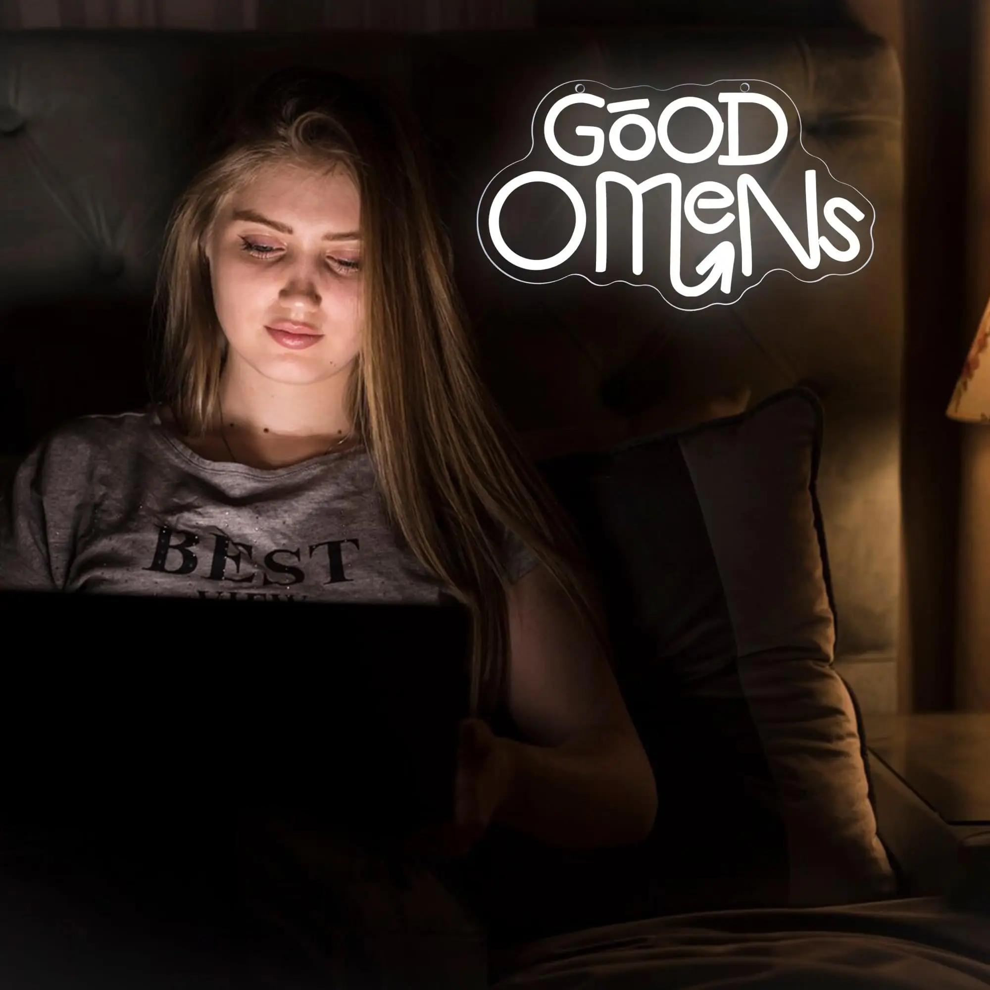 GOOD OMENS LED Neon - Transparent acrylic design, USB powered dimmable LED neon, suitable for study, cafe, party wall decoration