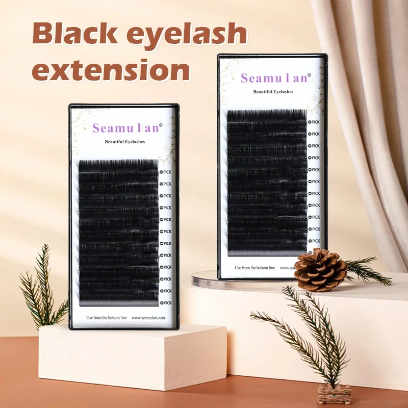 Seamulan Eyelashes Extension J B C D L L+ LC Curl All Sizes Individual Lashs Silk Lashes Matte Black Russian Volume Eyelashes