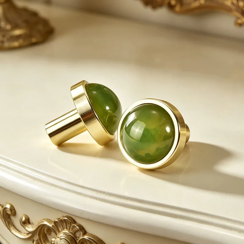 Simple and Luxurious Circular Imitation Jade Cabinet Door Handle, Flowing Cloud Amber Clothing Cabinet Drawer Small Handle 3