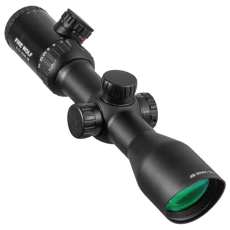 4.5-14X42 Hunting Riflescopes Bevel Side Double Cross Red Green Focus Tactical Optical Scope Sight Sniper