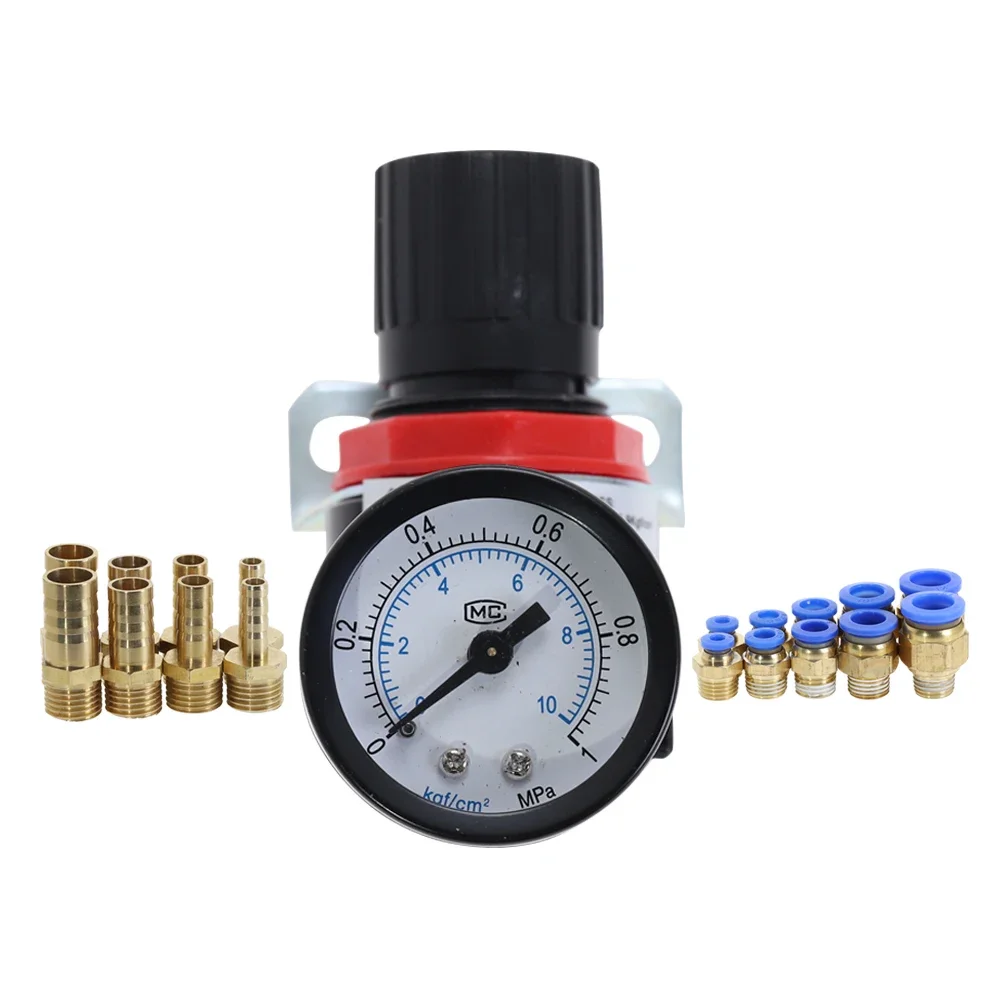 AR2000 1/4" Thread BSP Pneumatic Air Compressor Pressure Regulator Reduction Valve 4MM 6MM 8MM 10MM 12MM Connector Fittings