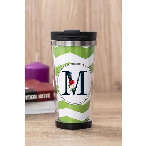 Gift Shop Letter M Flower Design Green Thermos Cup