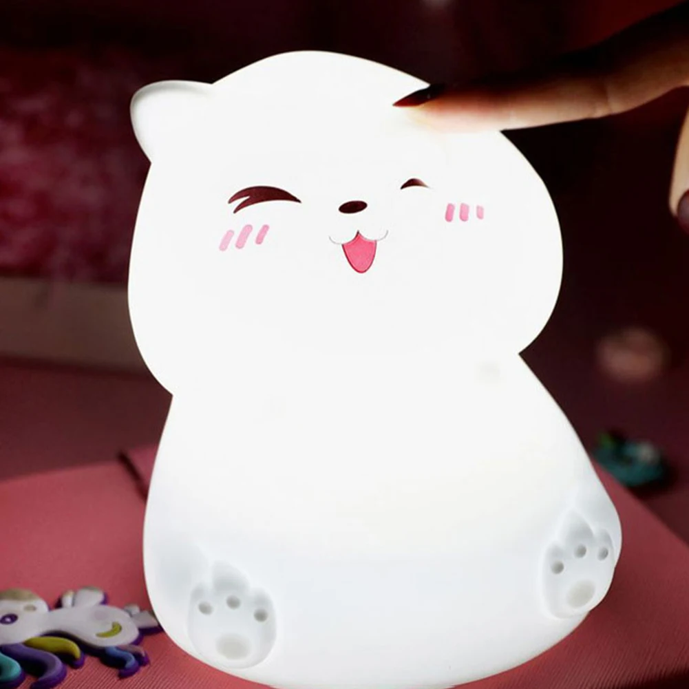 어린이용 LED 야간 조명, 부드러운 실리콘, 귀여운 고양이 테이블 램프, 다채로운 터치, 조도 조절, USB 충전식, 침실용 야간 램프