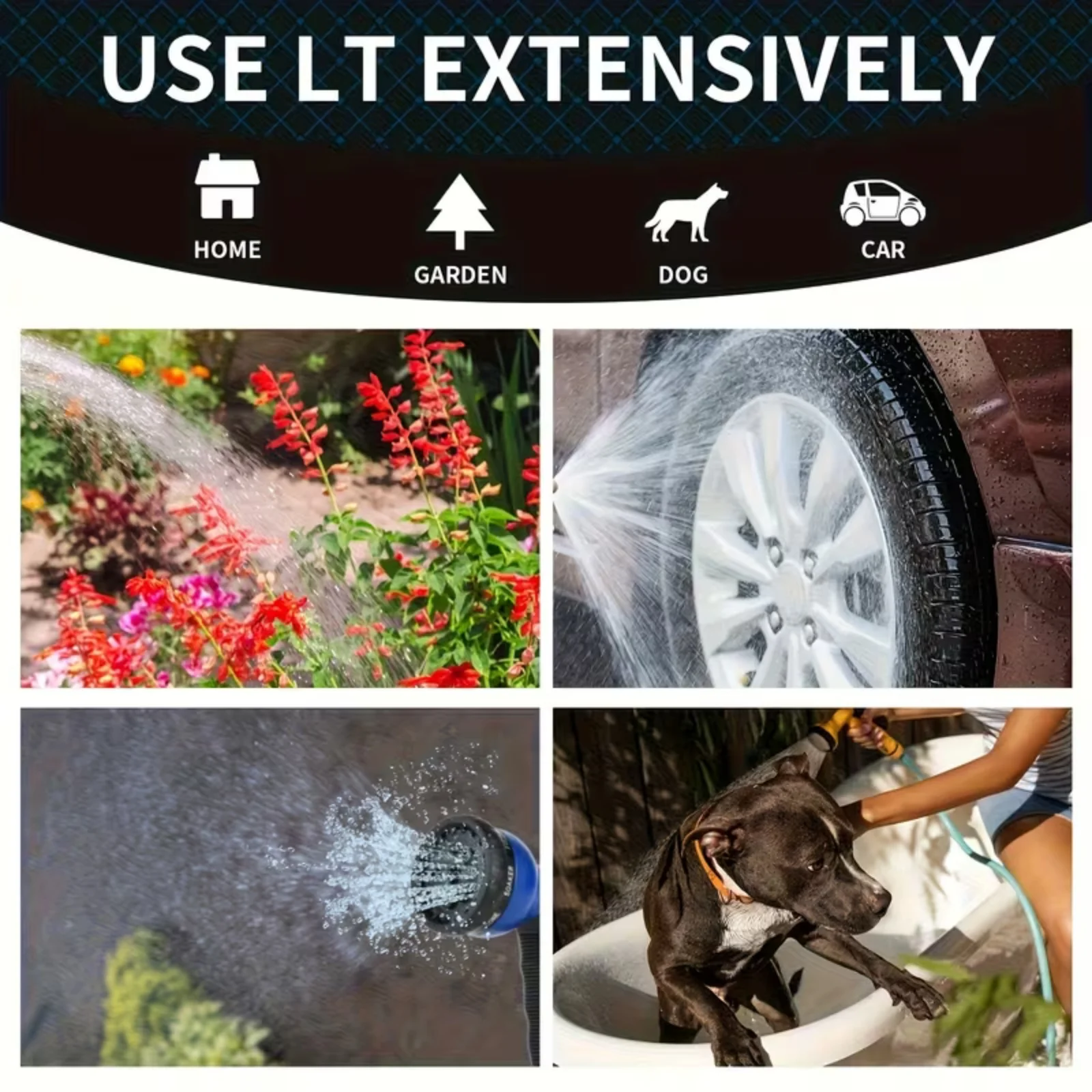 15FT-100FT Garden Water Hose With 10 Spray Modes, Nozzles and Spray Gun, 3/4-inch Solid Brass Fittings Leak-Proof and Tangle-Proof Applications, For Car Washing, Garden Watering, and Lawn Care.