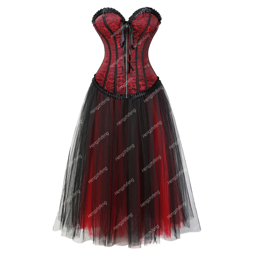 

Women Steampunk Corset Skirt Sexy Floral Zipper Corsets Skirts Waist Cincher Lace Up Brocade Bustiers Women Halloween Costume