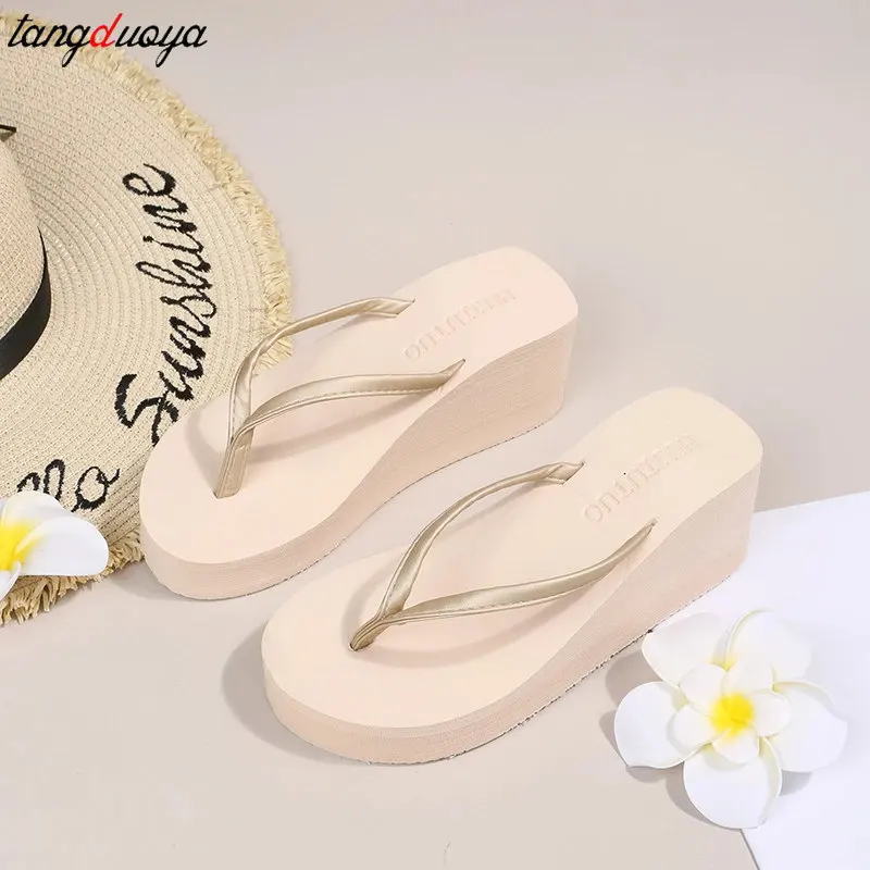 Lightweight Wedge Flip Flops Women 2024 Summmer Solid Platform Sandals Woman Non Slip Thick Sole Clip Tie Beach Sandals