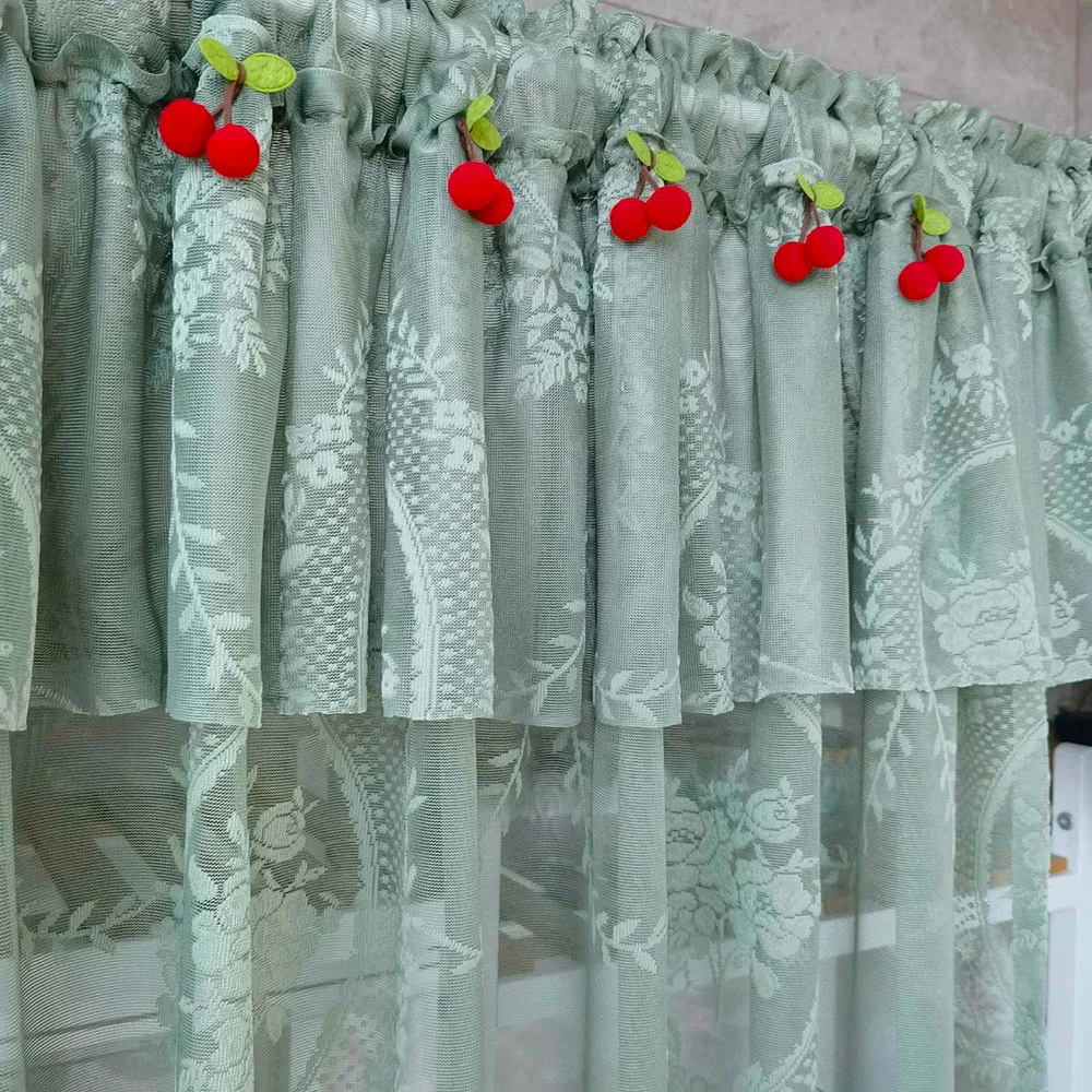 White Lace Short Kitchen Curtain Rod Pocket