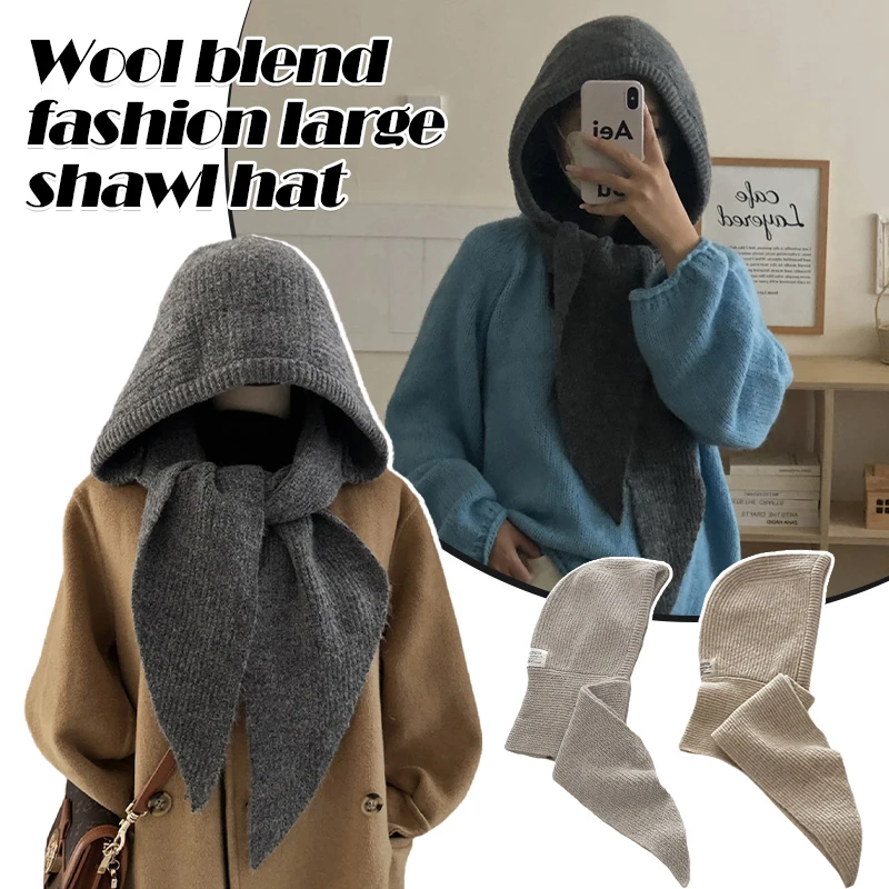 

﻿ ﻿ Зимняя модная шапка-балаклава Y2K с имитацией воротника, вязаная из шерсти, теплая, цельная, для женщин