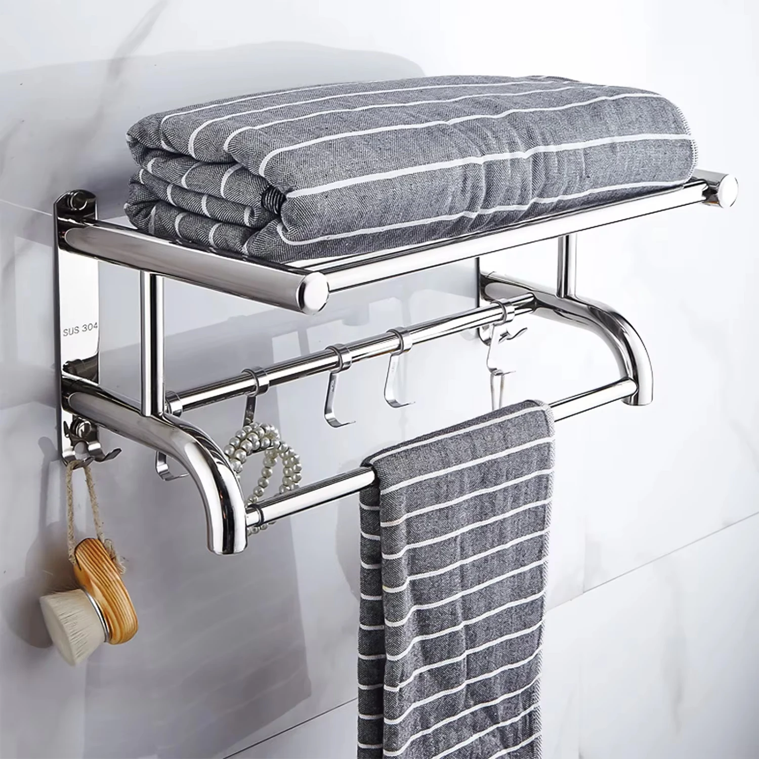 

Towel Rack Bathroom Hotels Rail Holder Stainless Steel Wall Mounted Extendable Hanging Shelf Rustproof