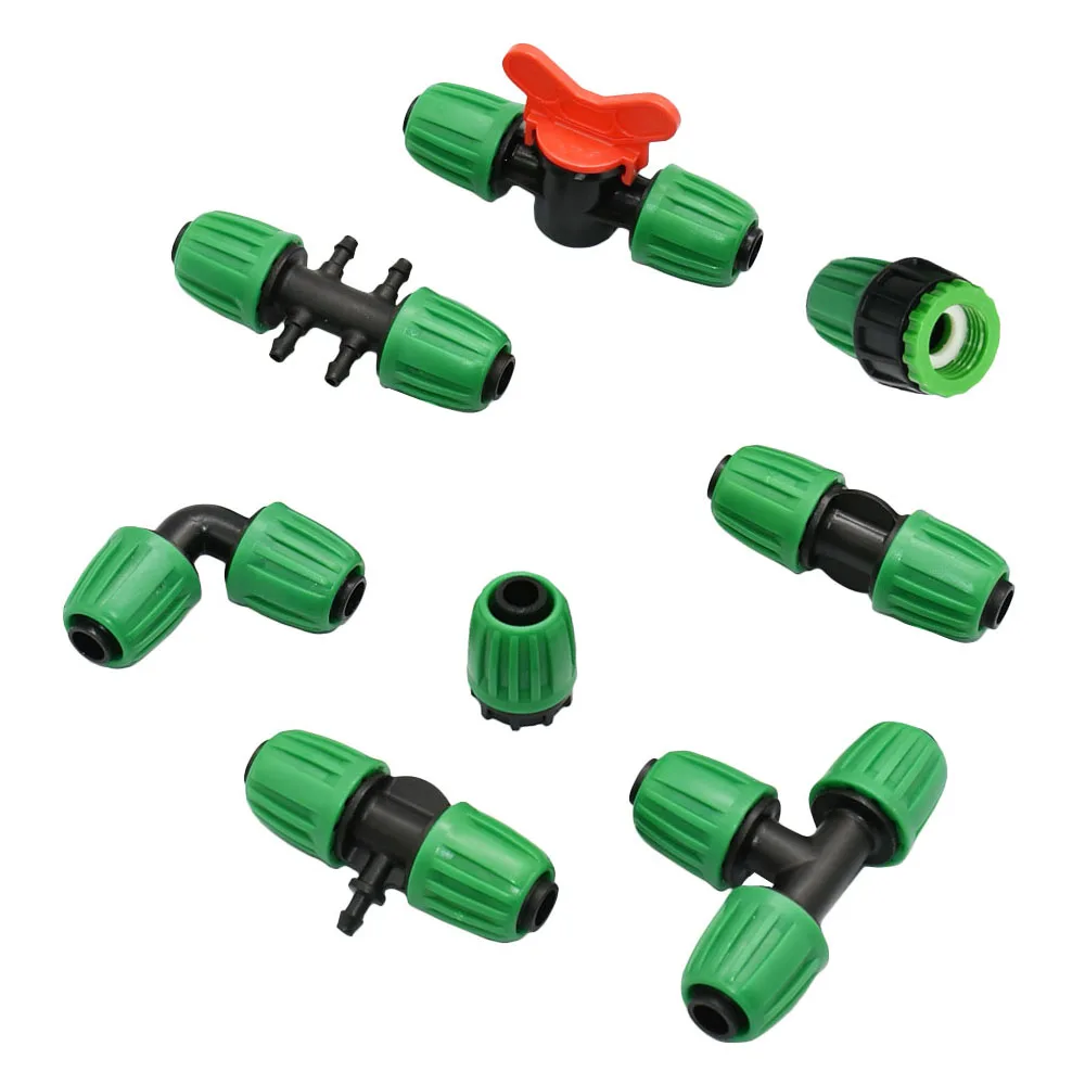 

16mm 1/2 To 1/4 PE Pipe Barb Connector Tee Elbow End Plug Fittings Lock Nut 4/7mm Reducing Hose Splitter Coupling