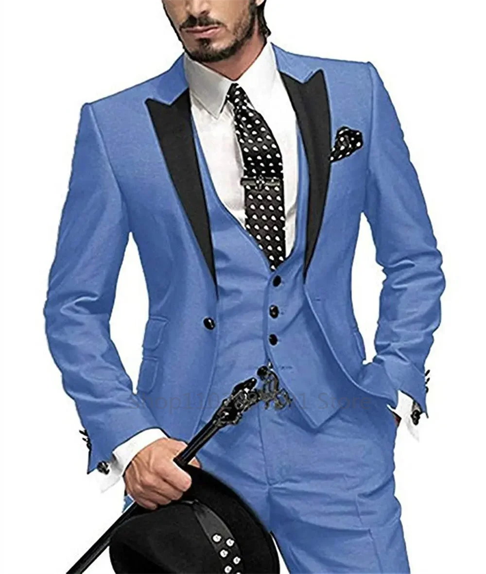 Men Suit 3 Pieces Slim Fit Business Leisure Wedding Banquet Bridesman Wedding Set Jacket Vest With Pants Bridegroom Suit