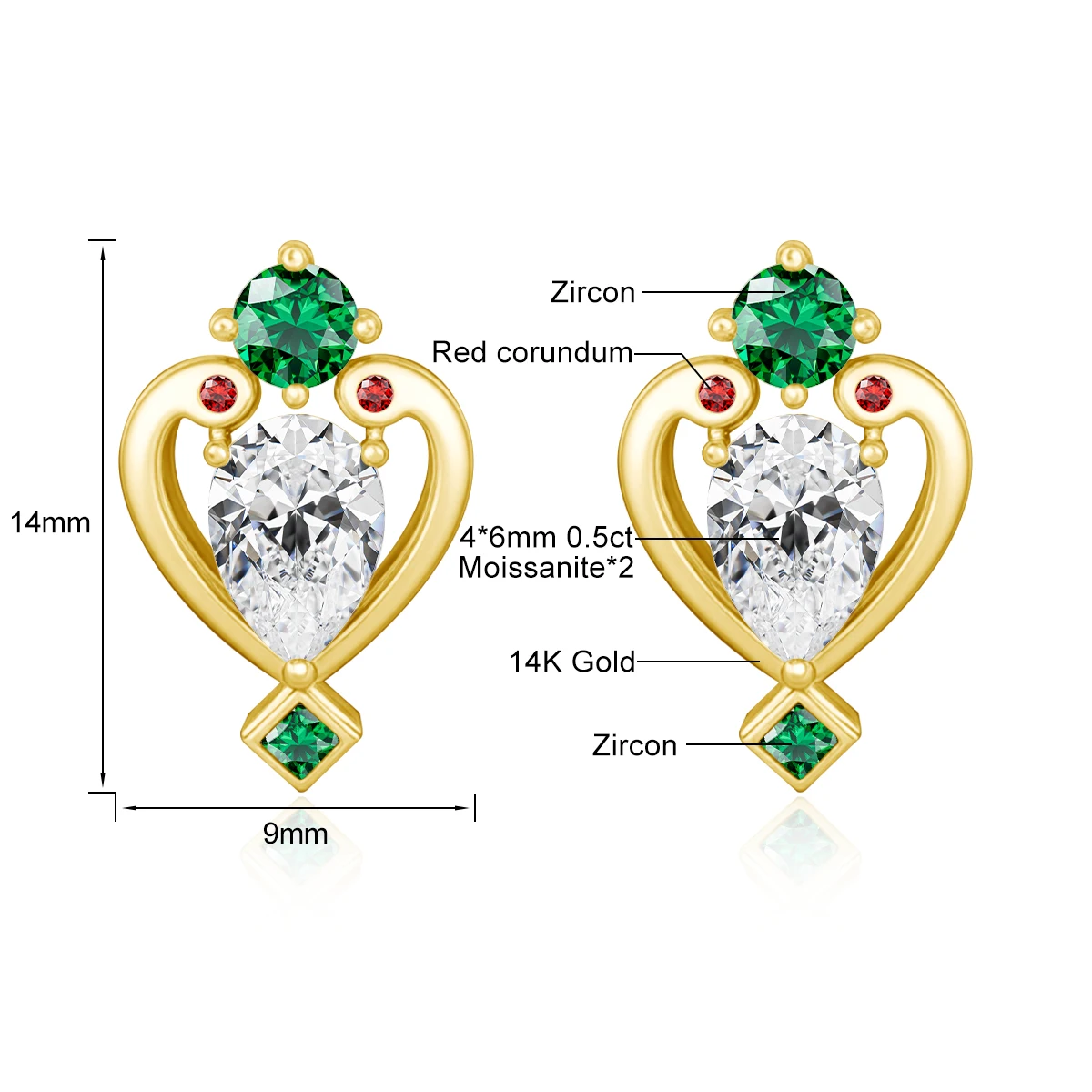 14K Gold Vintage Queen of Hearts Scepter Earrings for Women Pear Cut Moissanite Stud Earring A Symbol of Power Party Fine Jewely